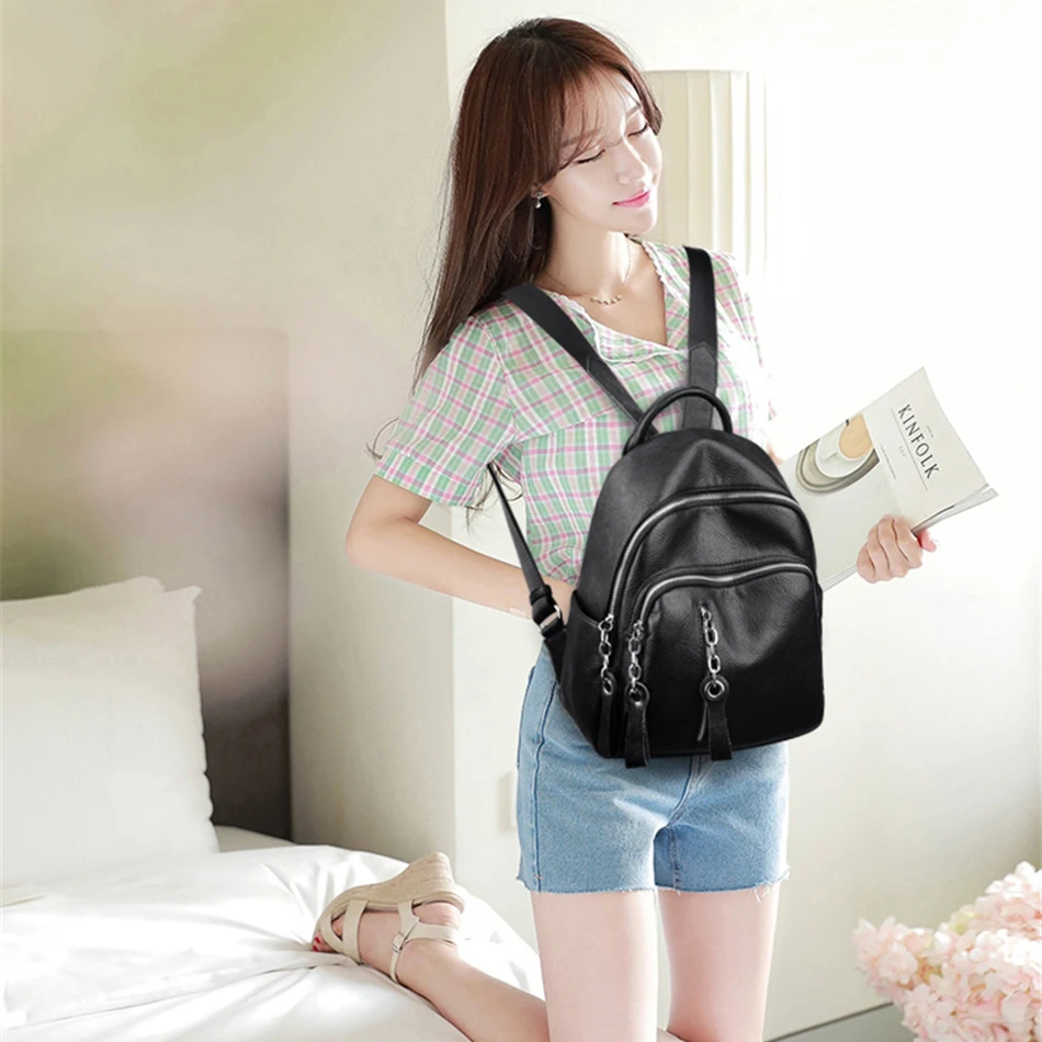 Женский кожаный рюкзак LONOOLISA 2019 на молнии женская сумка через плечо женский