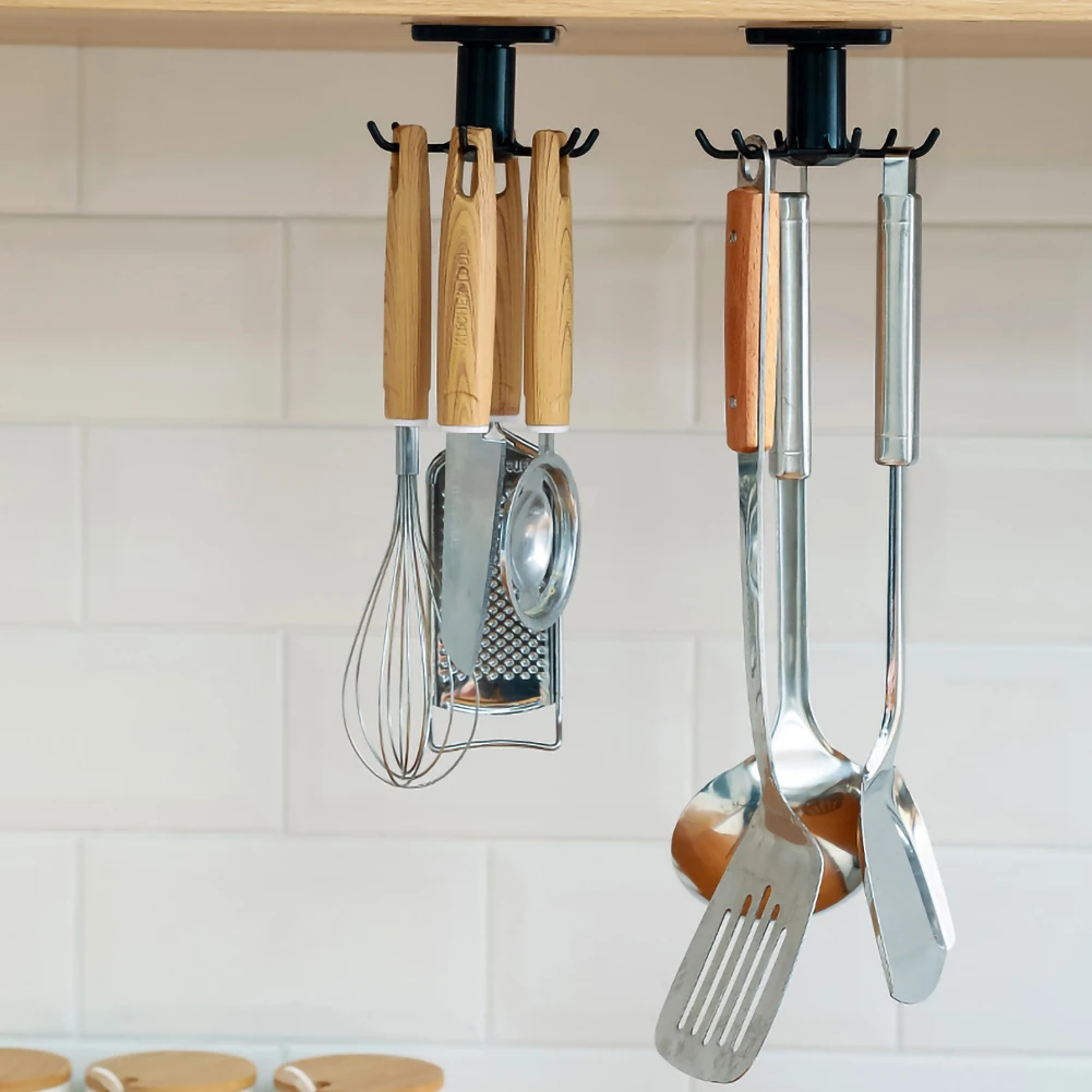 

Punch-free Kitchen Wall Storage Rack Rotating Hook Spatula Spoon Kitchen Utensils Wall-mounted Artifact