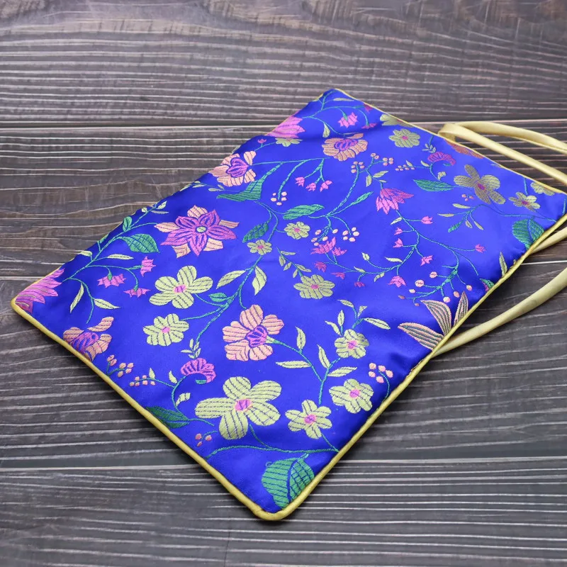 Luxury Portable Jade Silk Satin Flower Jewelry Roll Travel Pouch Cosmetic Makeup Storage Bag  3 Zipper Foldable Women Coin Purse