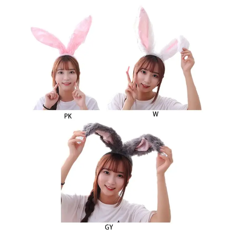 

Women Girl Sweet Fluffy Plush Long Bunny Ears Headband Cute Cartoon Animal Hair Hoop Halloween Birthday Festival Headpiece Props