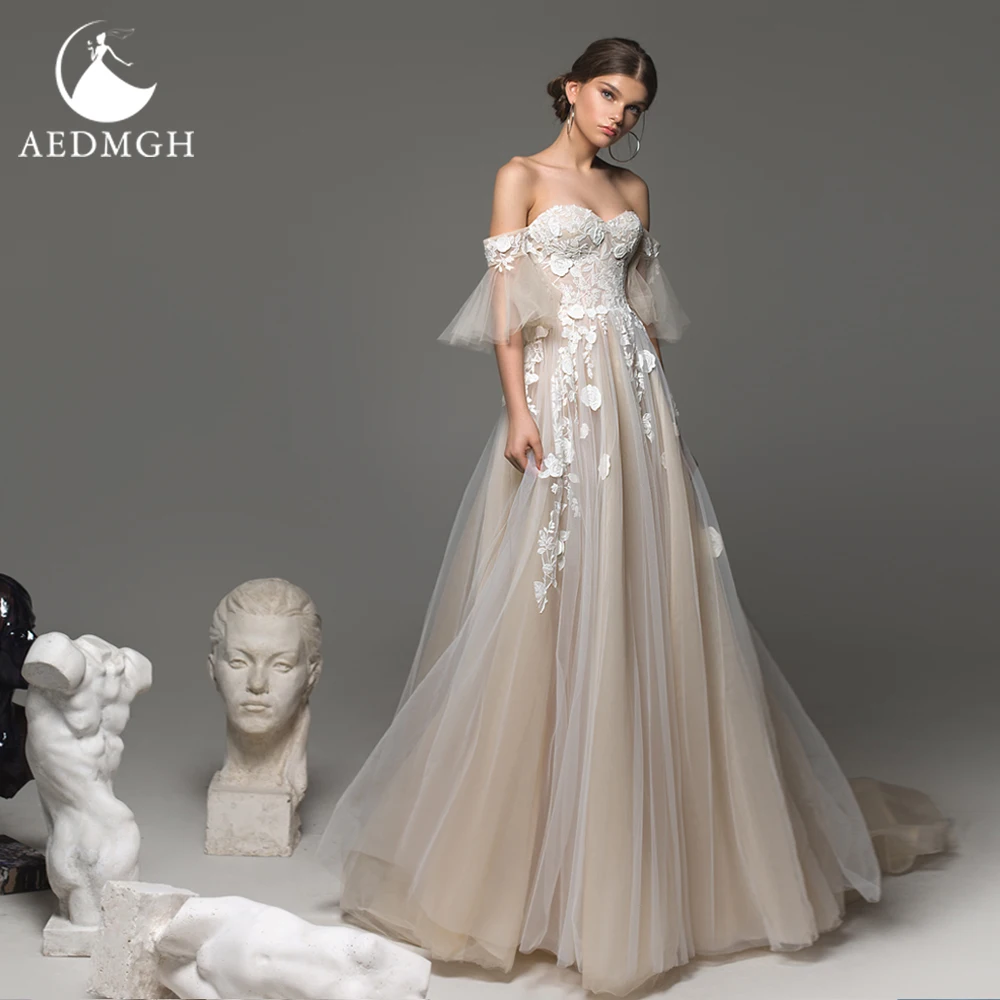 

Aedmgh A-Line Wedding Dresses 2022 Sweetheart Ruffles Off The Shoulder Vestido De Novia Elegant Applique Backless Robe De Mariee
