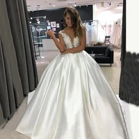 vintage satin wedding dresses 2021 robe de mariee court train v neck off the shoulder wedding gowns custom made a line bridal d