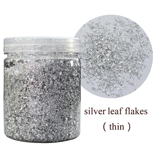 silver flakes(thin) Имитация золотых хлопьев, золотые фольги, осколки 10 г, серебристые листы золотого листа, чешуйки, золочение, живопись, украшения для ногтей, искусство и ремесла - Цвет: silver flakes(thin)