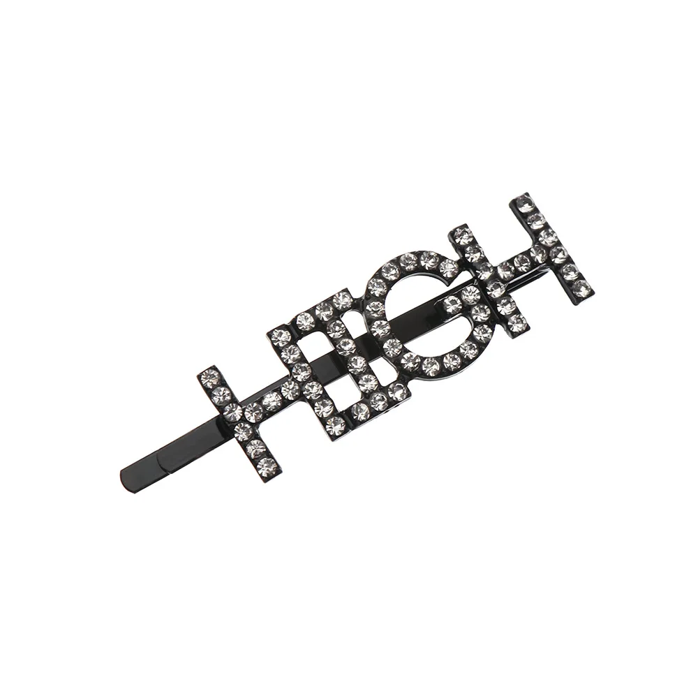 HIGH (Black) 1 шт. Модный Блестящий кристалл шпильки со стразами GLAM/DRIPPIN буквы заколки для волос заколка аксессуары для укладки волос для женщин девочек - Цвет: HIGH (Black)