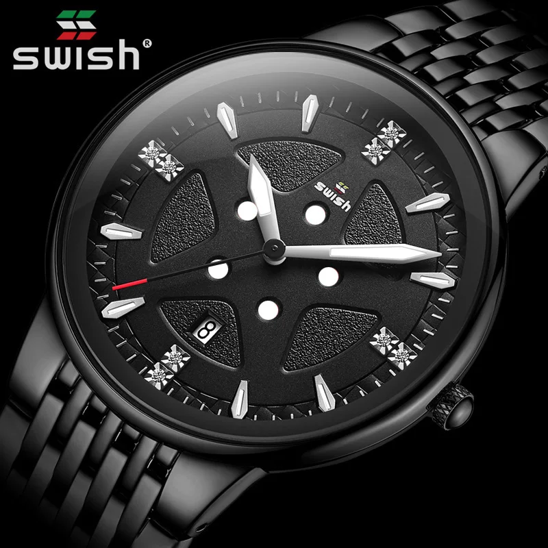 Horloges Mannen модные черные часы мужские Топ бренд класса люкс из нержавеющей стали