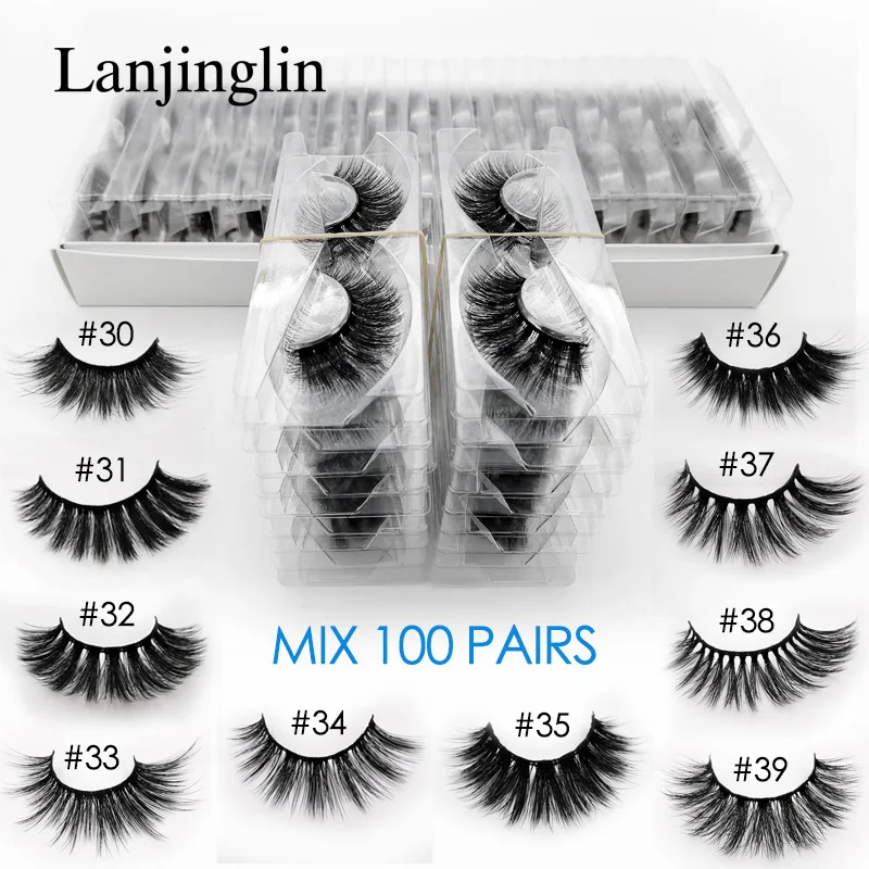 MIX 100 PAIRS 3d норковые накладные ресницы, 20 Вт, 30 Вт, 40/50/100 пар пушистый тонкие накладные ресницы натуральные длинные Макияж для ресниц наращивание оптом - Цвет: MIX 100 PAIRS