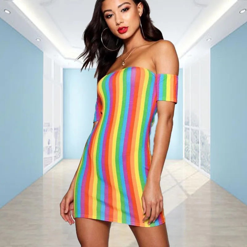 

2021 Summer Major Urban Casual Women's Rainbow Polyester Elastic A-line Skirt