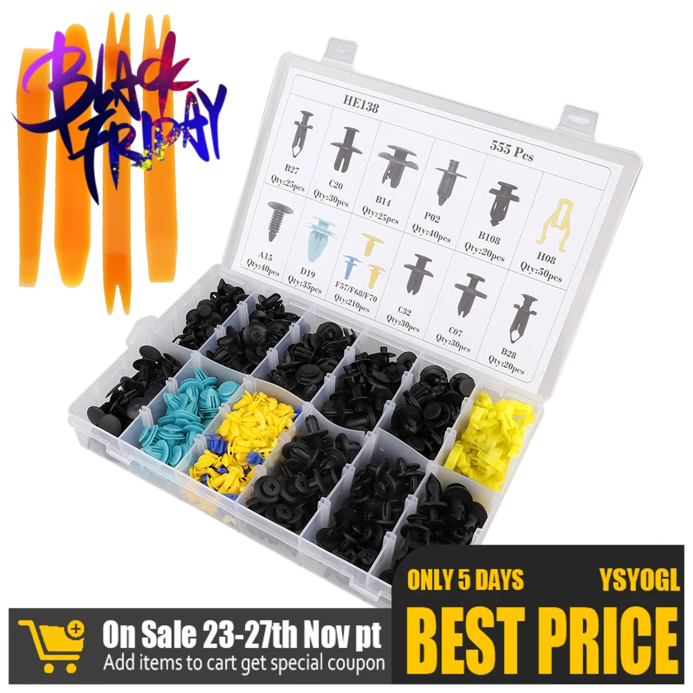

555pcs Car Door Panel Fastening Rivets Bumper Trim Molding Clips Set