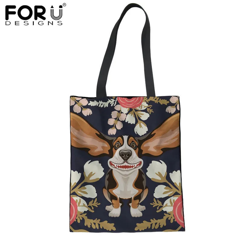 

FORUDESIGNS, женская сумка через плечо с рисунком собаки, складная сумка для покупок из переработанного материала для женщин, многоразовая ткане...