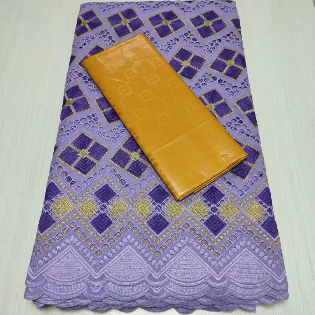 

2.5+2.5Yards African Bazin Riche Fabric With Swiss Voile Lace Switzerland Nigerian Tissus Indian Lady Dry Cloth For Sewing TCB11