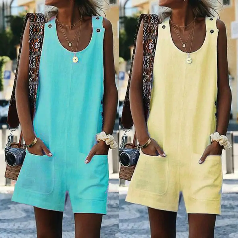 

Women Dungarees Strap Pants Summer Loose Linen Jumpsuit Baggy Sleeveless Rompers Trousers Overalls Shorts BIB Beach Pants