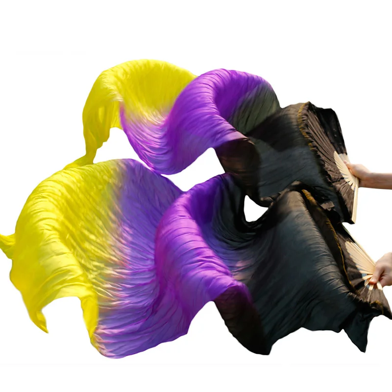 

1 Pair High Quality Silk Fans Belly Dance Fan 100% Real Silk/Imitation Silk Belly Dance Accessory Handmade Dyed Silk Dance Veils