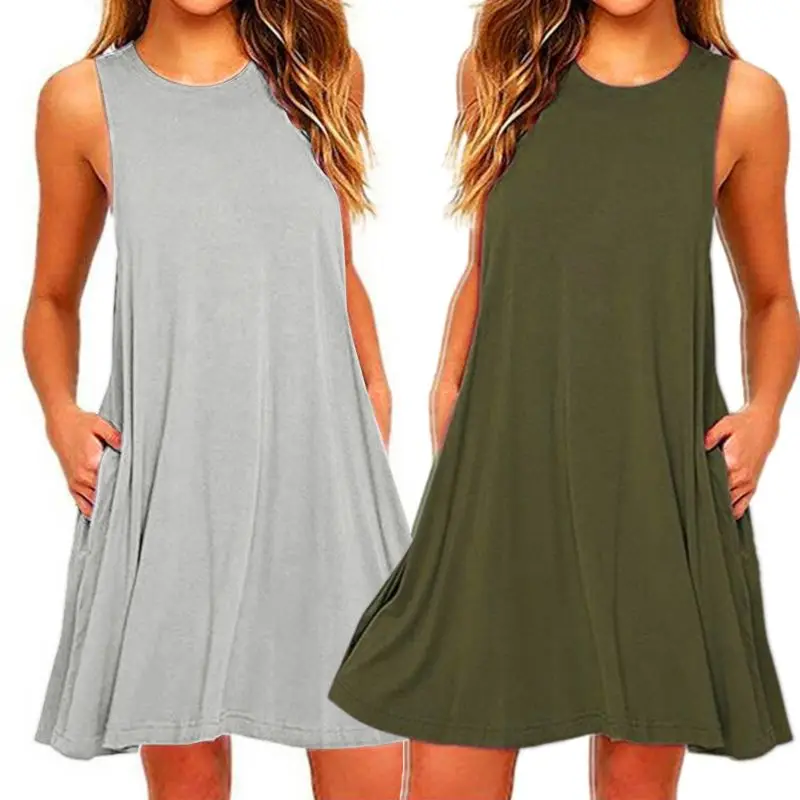 

2020 Women's Summer Casual Swing T-Shirt Dresses Beach Cover up with Pockets Plus Size Loose T-shirt Dress
