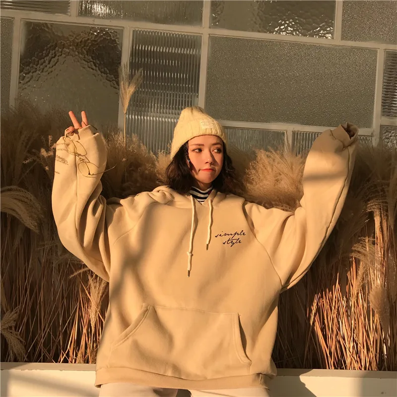 

Толстовки женские толстые бархатные теплые мягкие с буквенным принтом простые универсальные карманы пуловеры повседневные женские модные...