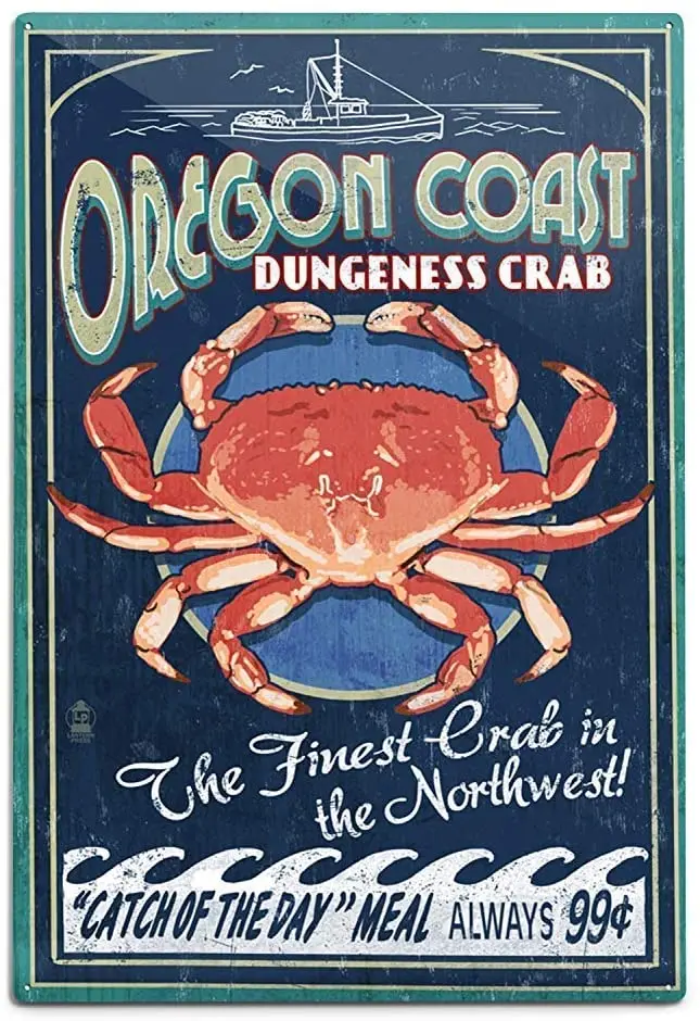 

Oregon Coast Dungeness Crab Retro Metal Tin Sign Plaque Poster Wall Decor Art Shabby Chic Gift