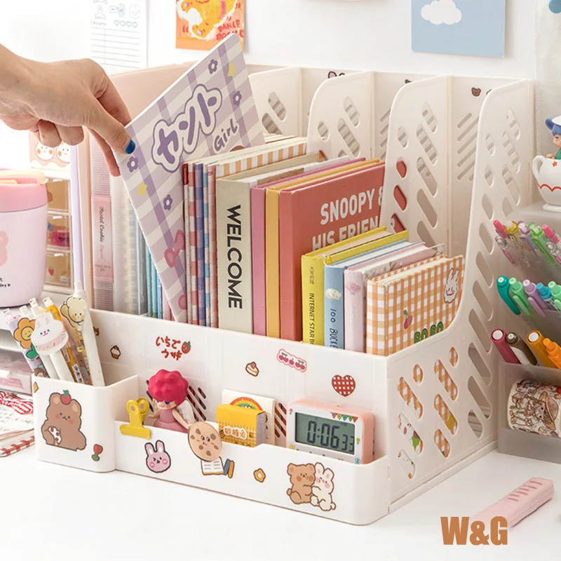 

Ins DIY Kawaii Desk Organizer Children Desk Book Stand Office Desk Put Book Storage Box Separate Bookends Creative Book Shelf