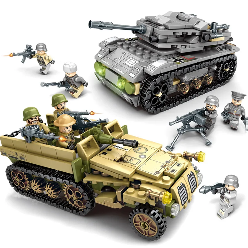 

1061Pcs Educational Building Blocks Toys For Boys DIY Birthday Present Tank Ship Plain 3 Changes 8 IN 2 Armored Vehicle Models