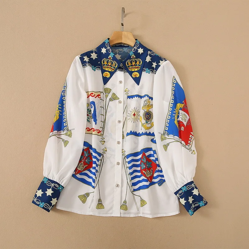 

European and American women's wear for summer 2021 Printed shirt with long sleeves and lapels Nail drill shorts Fashion suits