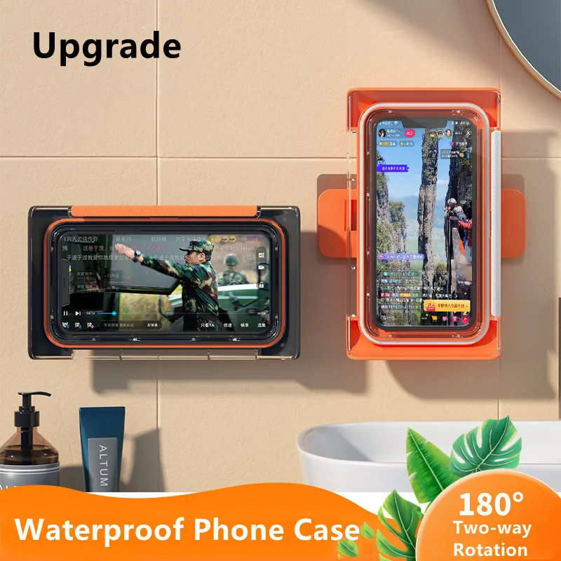 

Phone Holder Bathroom Waterproof Phone Case Box Wall Mounted Touch Screen Shell Shower Sealing Storage Tool Box For IPhone 12 11