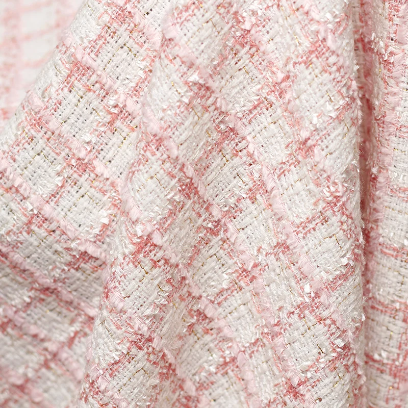 Белая восковая ягода Франции розовый клетчатый твид Ткани Гардеробные материалы Осенняя куртка Шитье Ткань Портной Текстиль Бесплатная доставка.