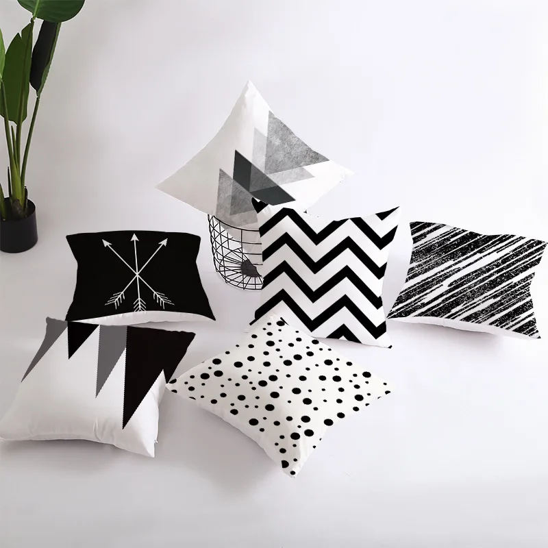

Black White Geometric Cushion Cover Polyester Printed Chair Cover Square Decorative Pillows For Chair Car Home Decor Pillowcase