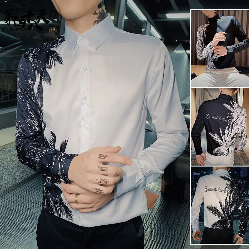 

Autumn men's shirt long sleeve slim trend personalized screen red fashion casual