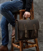 vintage men briefcase crazy horse genuine leather man male laptop handbag large shoulder messenger portfolio bag business case