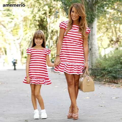 Подходящие Семейные платья 2023, платья в полоску для матери и дочери, женская большая семейная одежда с коротким рукавом