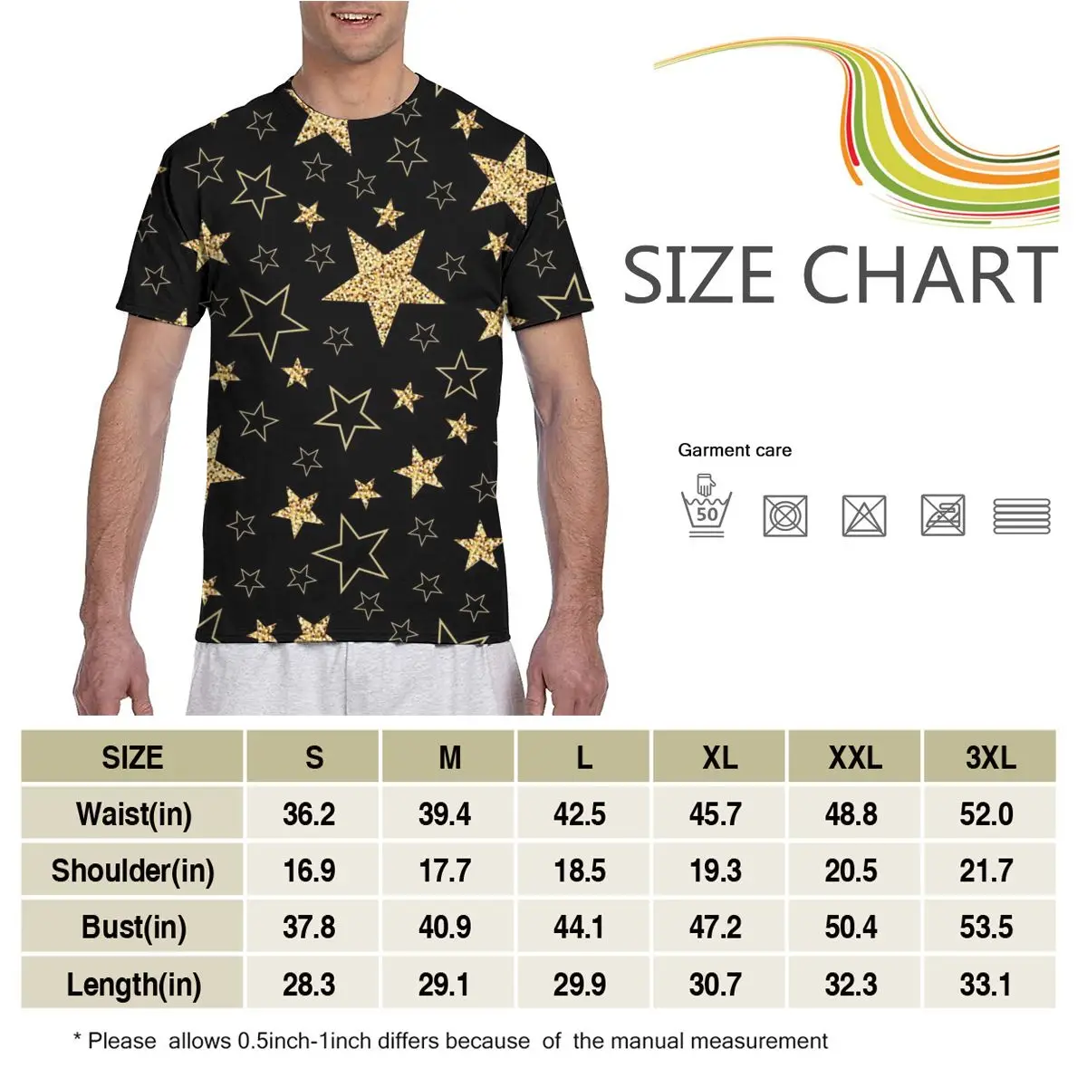 

2020 Mens T shirts Fashion New Summer Men's Short Sleeve T-shirt Casual Golden Stars Black Tshirt For Man Full Printed