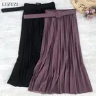 Юбка LUZUZI Женская Длинная с высокой талией, повседневная винтажная однотонная плиссированная миди-юбка с поясом, модная простая юбка