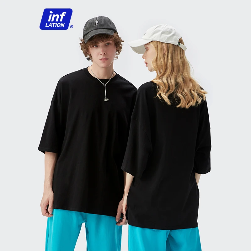 INFLATION Summer Short Sleeve Tees Unisex Casual Plain T-shirts 100% Cotton Oversized Tees Men Fashion Hip Hop T-Shirts 0057S21
