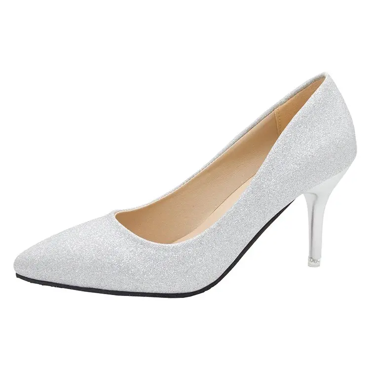 

Catwalk Silver High Heels Women's Shoes Low Heel High Heel 3-5-7CM Wedding Ladies Bling Pumps 2019 Fashion Woman Bridal Shoes