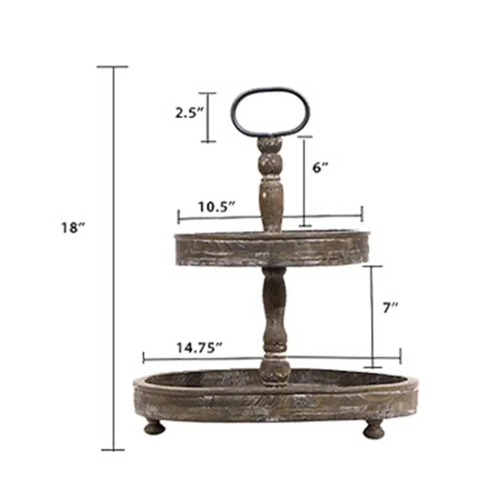 

Kitchen Round Wooden Pallet Detachable Country-style Decor Tray Double Layer Pastry Tray Retro Done Old Snack Fruit Container
