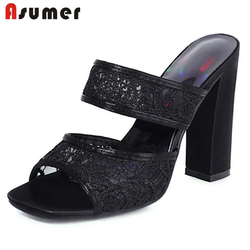 

Босоножки Asumer женские на толстом высоком каблуке, однотонные сандалии с открытым носком и кружевом, пикантная модная повседневная обувь дл...