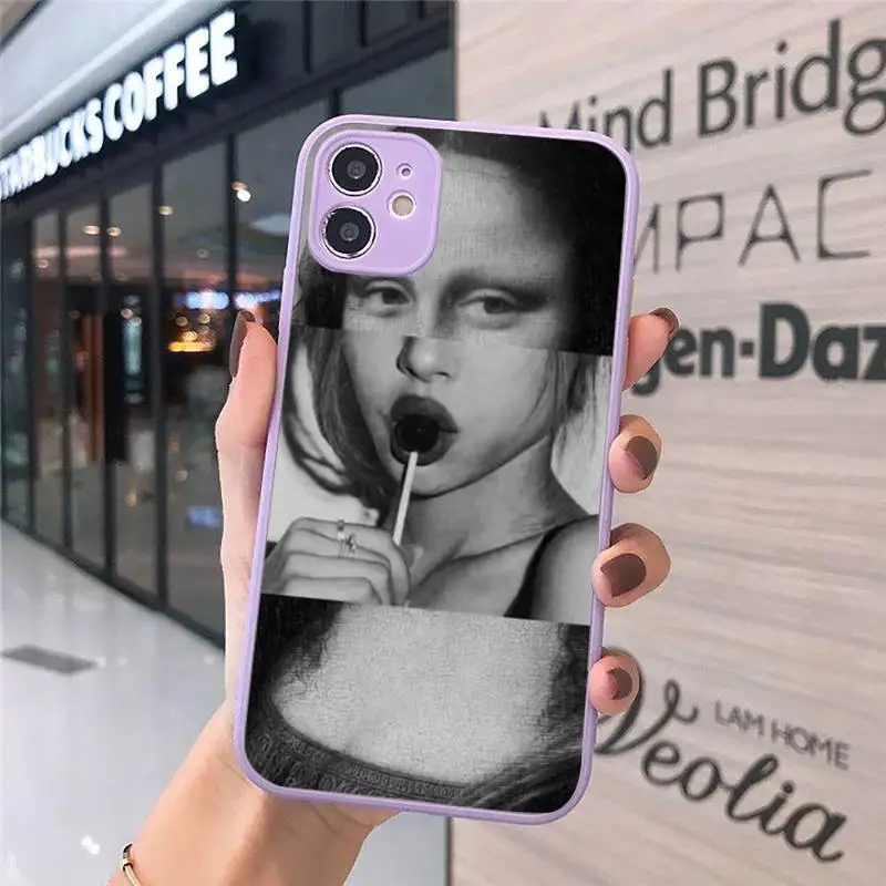 

Mona Lisa Art David statue Phone Cases Matte transparent For Purple iPhone 12 Mini 11 Pro XR XS Max 7 8 Plus X Back Cover