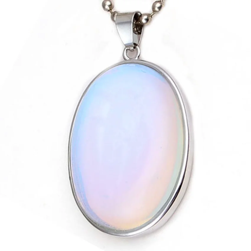 

100-Unique Simple Style Silver Plated Opalite Opal Oval Shape Pendant For Anniversary Jewelry