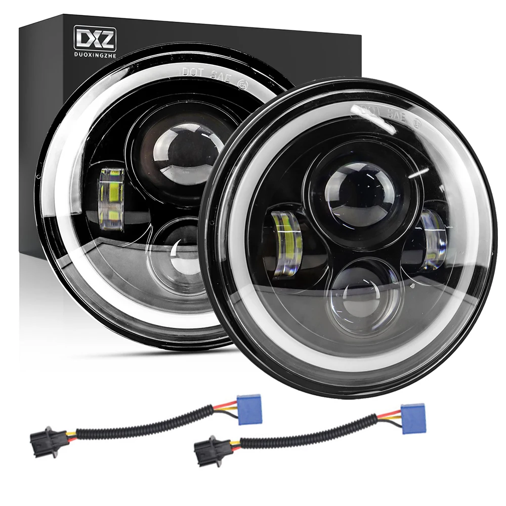 

DXZ 2pcs 7Inch H4 HeadLight Hi-Lo Car LED DRL Running Lamp Angel Eyes H13 12V 24V For Jeep Wrangler Lada 4x4 Niva OffRoad Hummer