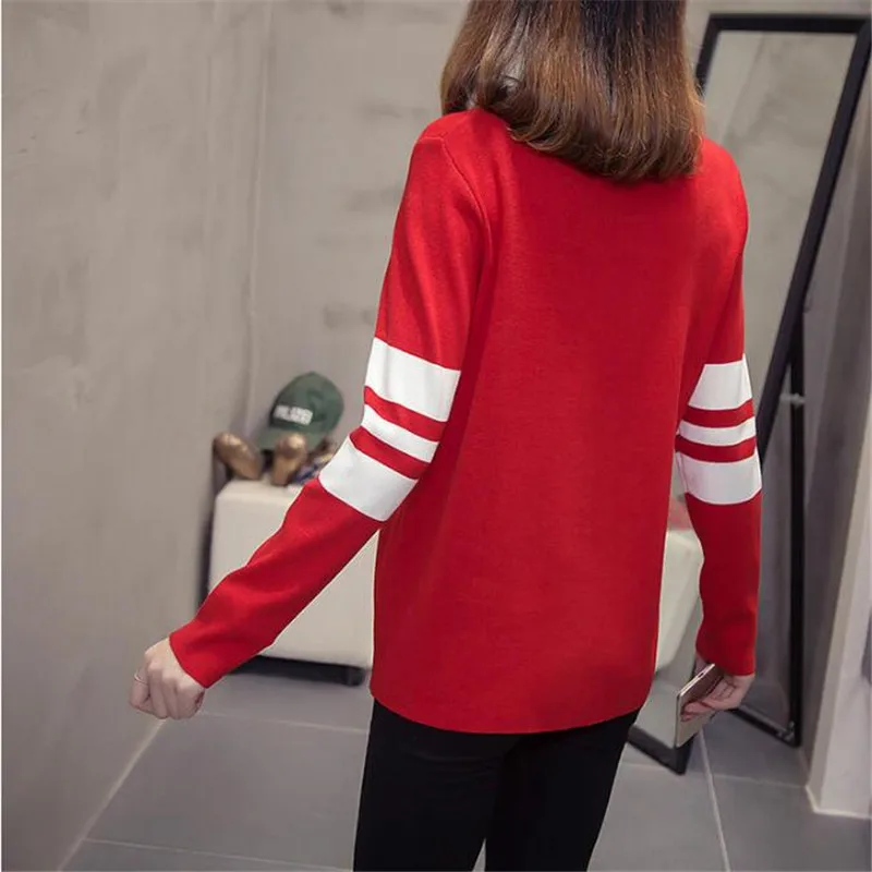 

plus size v-neck knit pullovers sweaters women 2020 autumn winter Spliced loose korean ladies jumpers oversized knitwear tops