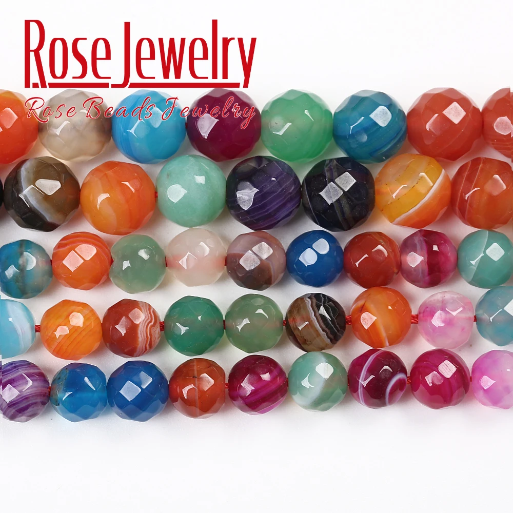 Граненый природный красочные полосы Бусы из камня Агата для создания украшений