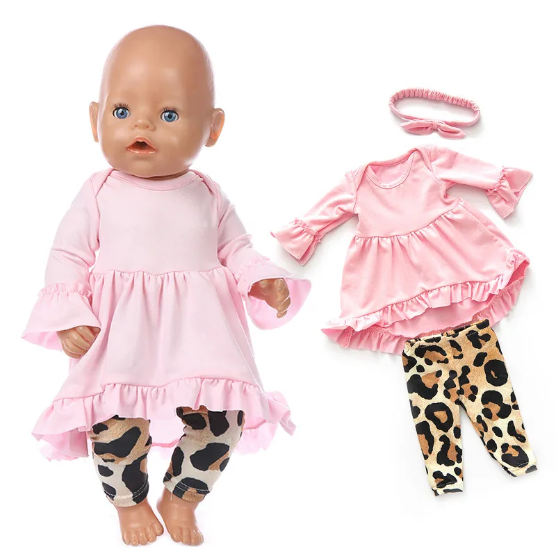 

Fit 17 inch Baby New Born Doll Clothes Accessories 43cm European and American Pink Black Suit For Baby Birthday Gift