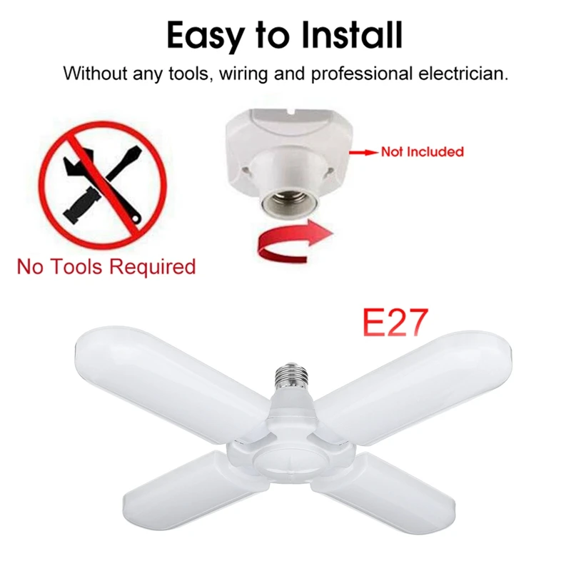 

60W Foldable Fan Blade LED Garage Lights E27 360 Degrees Angle Adjustable Ceiling Lamp Garage Light for Workshop