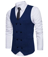 2022 new mens royal blue double breasted vest suit vest casual top quality herringbone pattern waistcoat for wedding