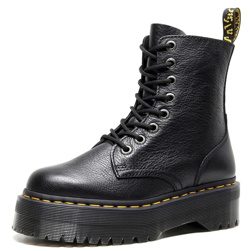 

Top layer Cowhide Fashion Boots Womens Lychee Pattern Soft Leather Short Boots Casual Tooling Boots Thick-Soled Motorcycle Boots