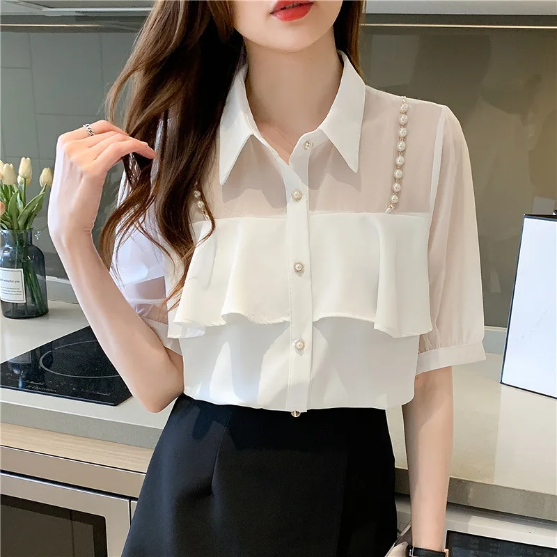 Sexy female net yarn splicing white snow spins unlined upper garment jacket with short sleeves shirt sweet sexy temperament