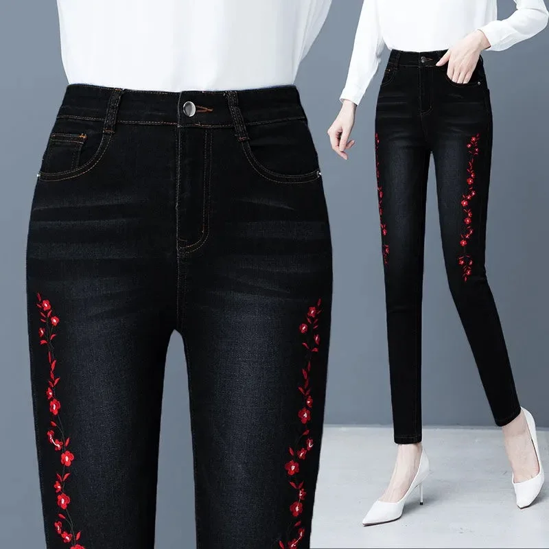 

Джинсы женские Стрейчевые с высокой талией, повседневные брюки-карандаш из денима в стиле ретро, брюки-стрейч большого размера