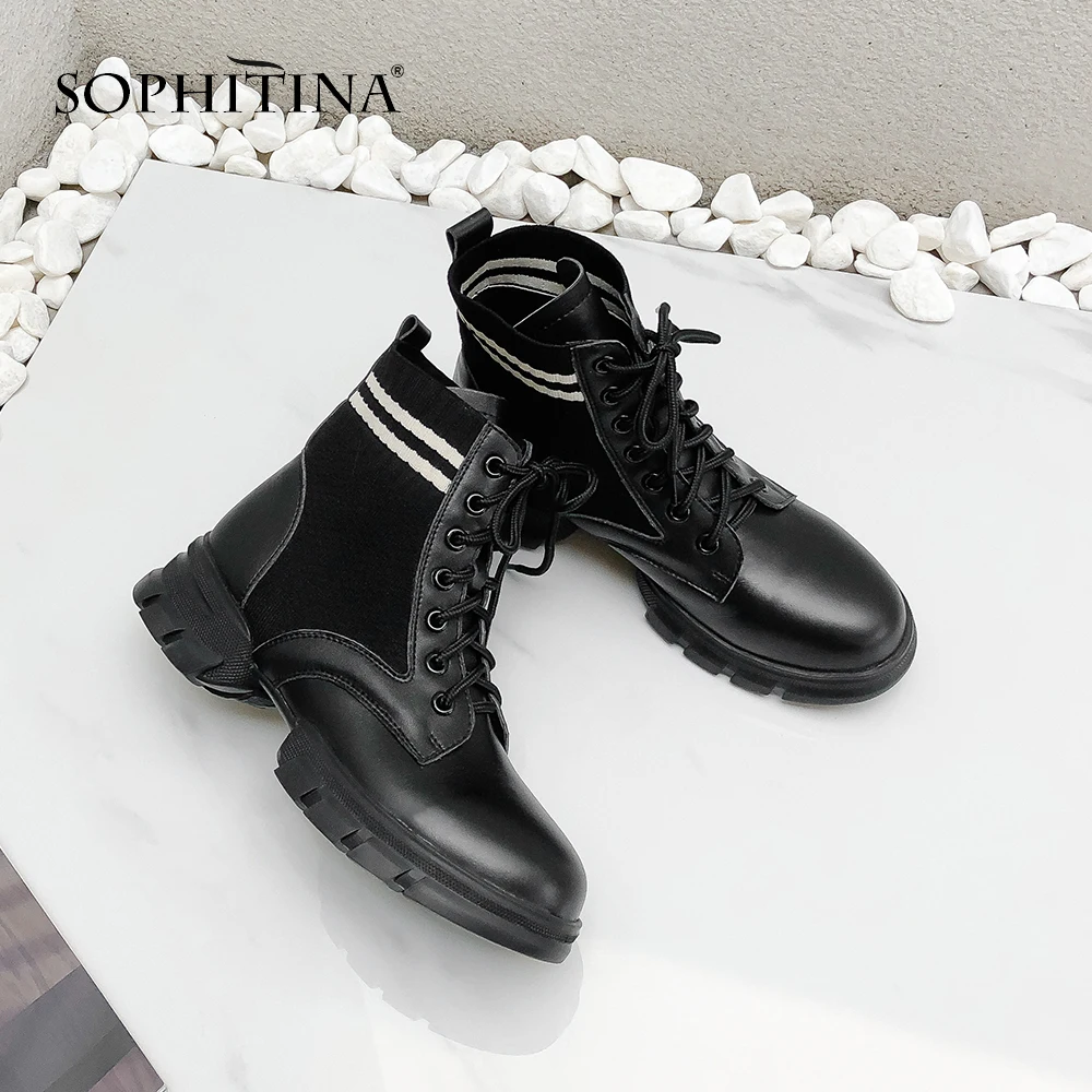 Женские ботинки на шнуровке SOPHITINA зимние из натуральной кожи среднем каблуке с