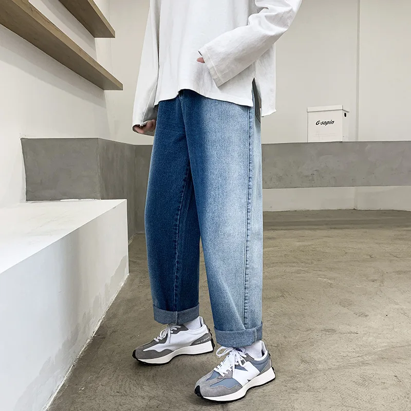 

Men's Gradient Jeans Autumn New Loose Straight Leg Ins Hong Kong Style Drape Wide-leg Pants Streetwear Men Pants Мужские джинсы