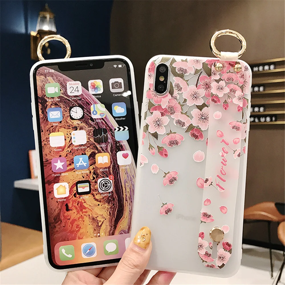 Цветочный ремешок на запястье для IPhone X XR XS MAX чехол телефона Белый силиконовый