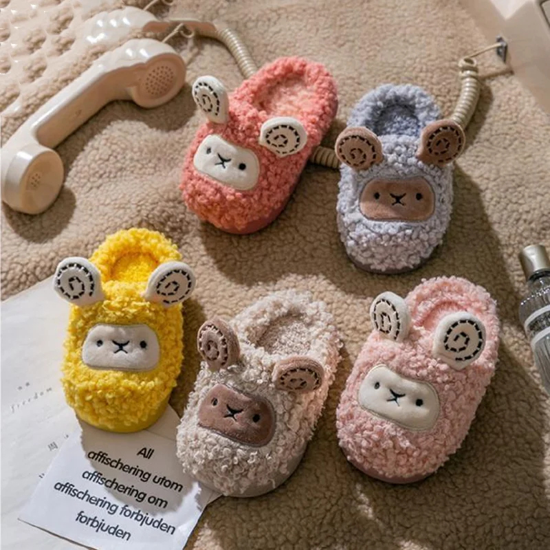 

Kids Slippers Cute Sheep Comfortable Baby Winter Warm Children Shoes Boys Girls House Indoor Fashion Animal Plush Slippers 1-7 Y