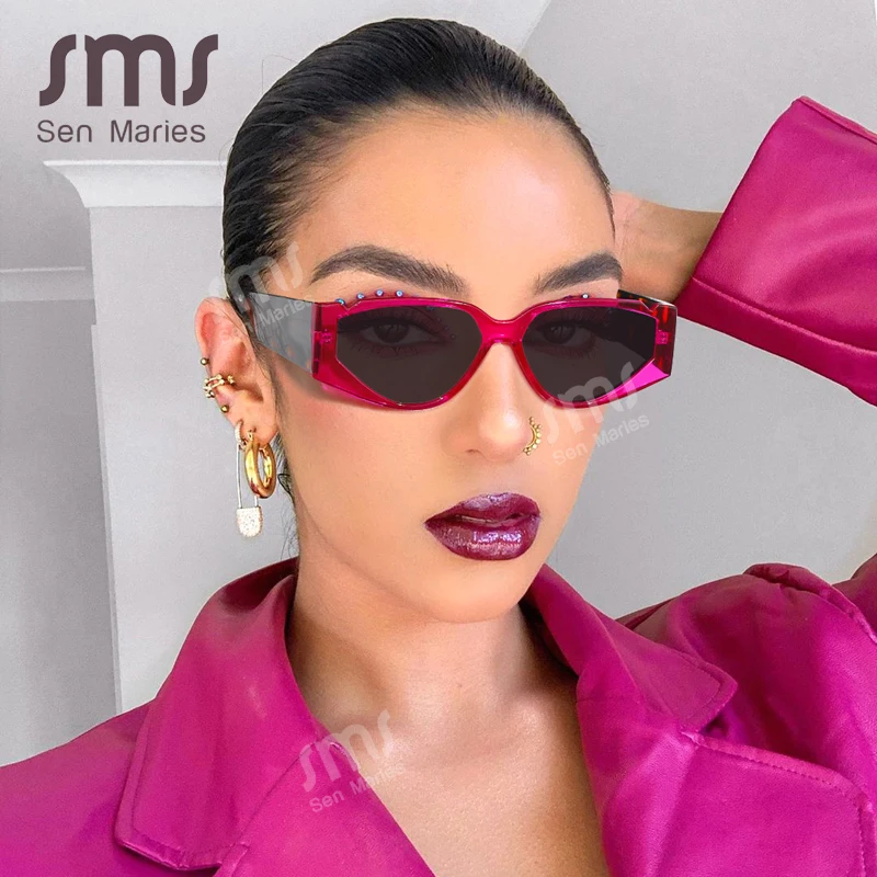 

Солнцезащитные очки «кошачий глаз» для мужчин и женщин, винтажные модные квадратные солнечные очки в стиле панк, ретро, с защитой UV400, с крас...